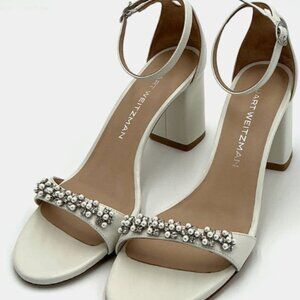 Stuart Weitzman Nudist Poppy Women's Size 7 White/Clear/Natural Block Heels